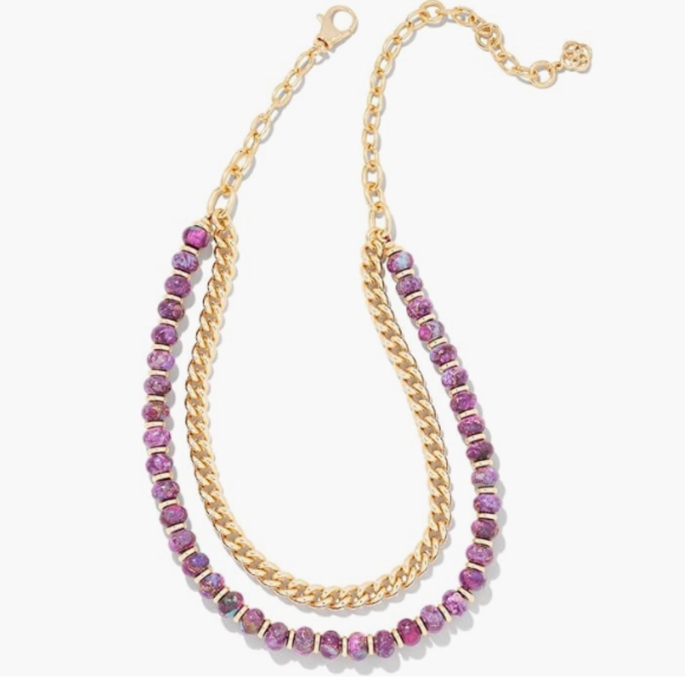 KENDRA SCOTT REBECCA GOLD MULTI STRAND NECKLACE IN BRONZE VEINED PURPLE TURQUOIS